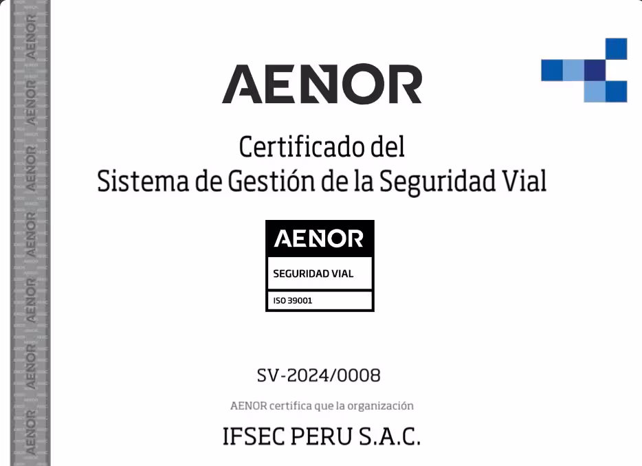 Certificado del Sistema de Gestión de la Seguridad Vial ISO 39001:2012