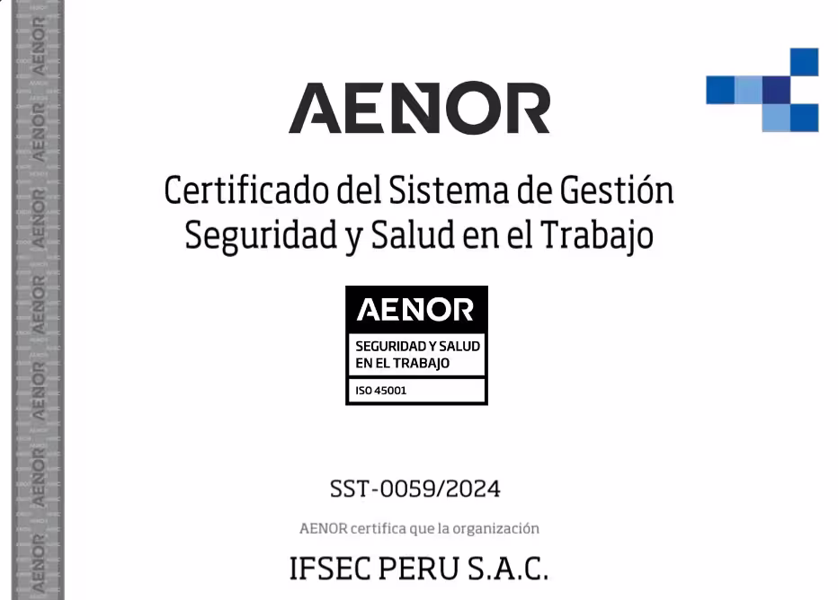 Certificado del Sistema de Gestión Seguridad y Salud en el Trabajo ISO 45001:2018
